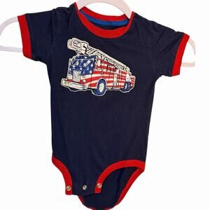 OshKosh B'Gosh Firefighter Bodysuit Baby Boy 18 Months Blue Red Snap Button Top